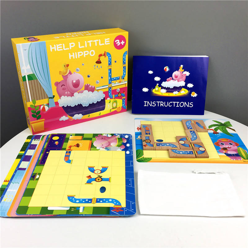 Drewniana zabawka hipopotam gra logiczna puzzle logiczna domino