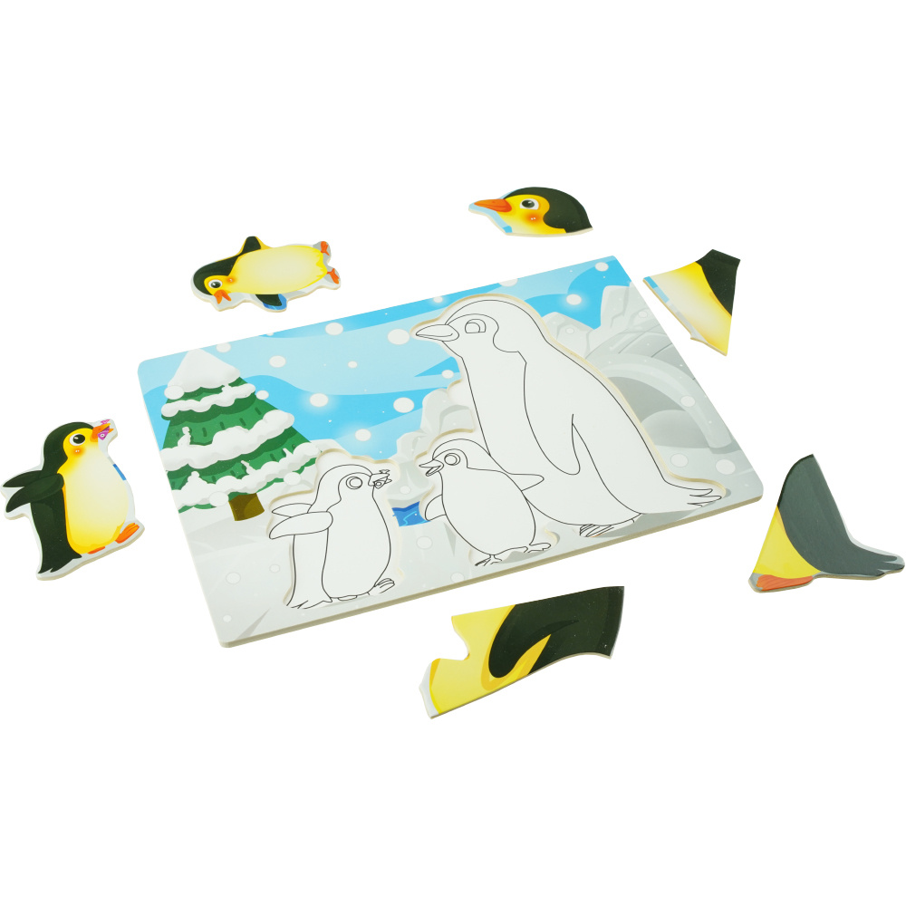 Drewniana kolorowa układanka puzzle do kolorowania pingwinki pingwin